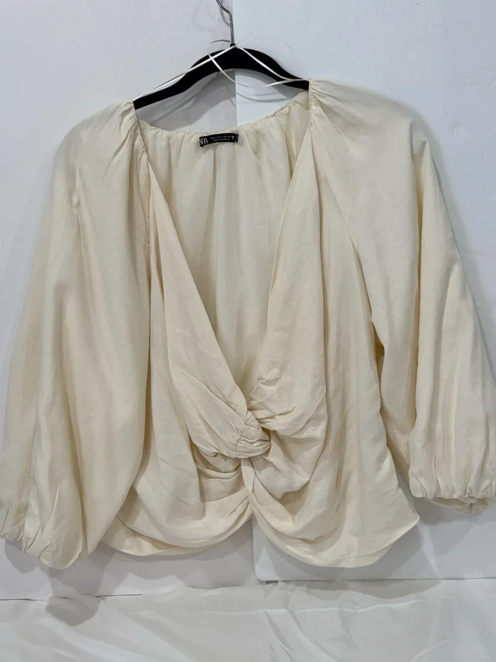 Zara Cream Twist-Front V-Neck Blouse size L